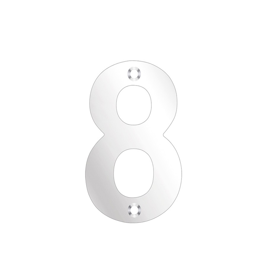 Polished Stainless Steel Numeral 8 - Available in 50mm, 75mm & 100mm