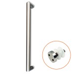 Satin Stainless Steel Antimicrobial Mitred Bolt Through Fixing Pull Handle for Glass Doors complete with Pignose Bolts