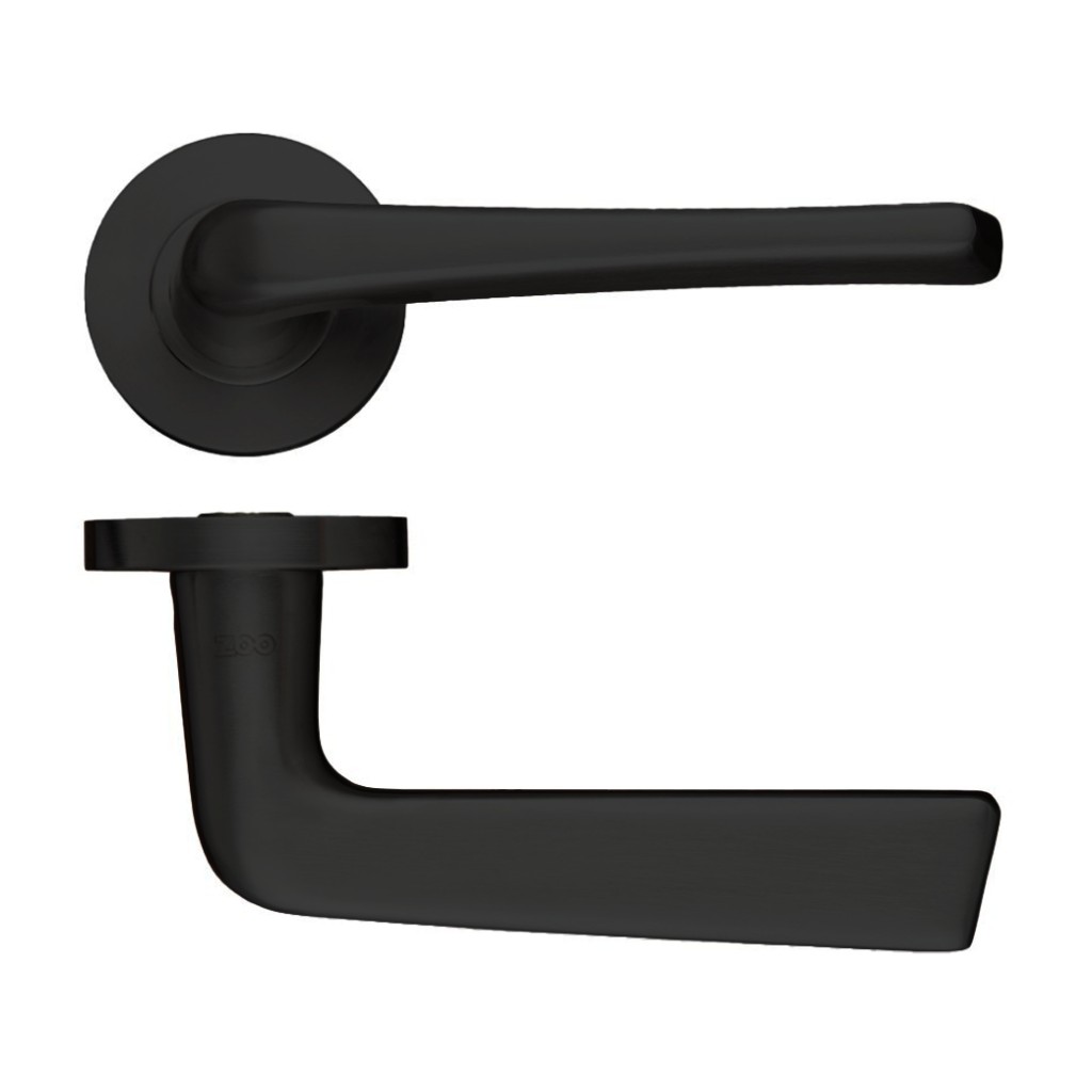 Matt Black Antimicrobial Eco-Friendly Round Rose Lever Handles – Push on Rose (Sprung)