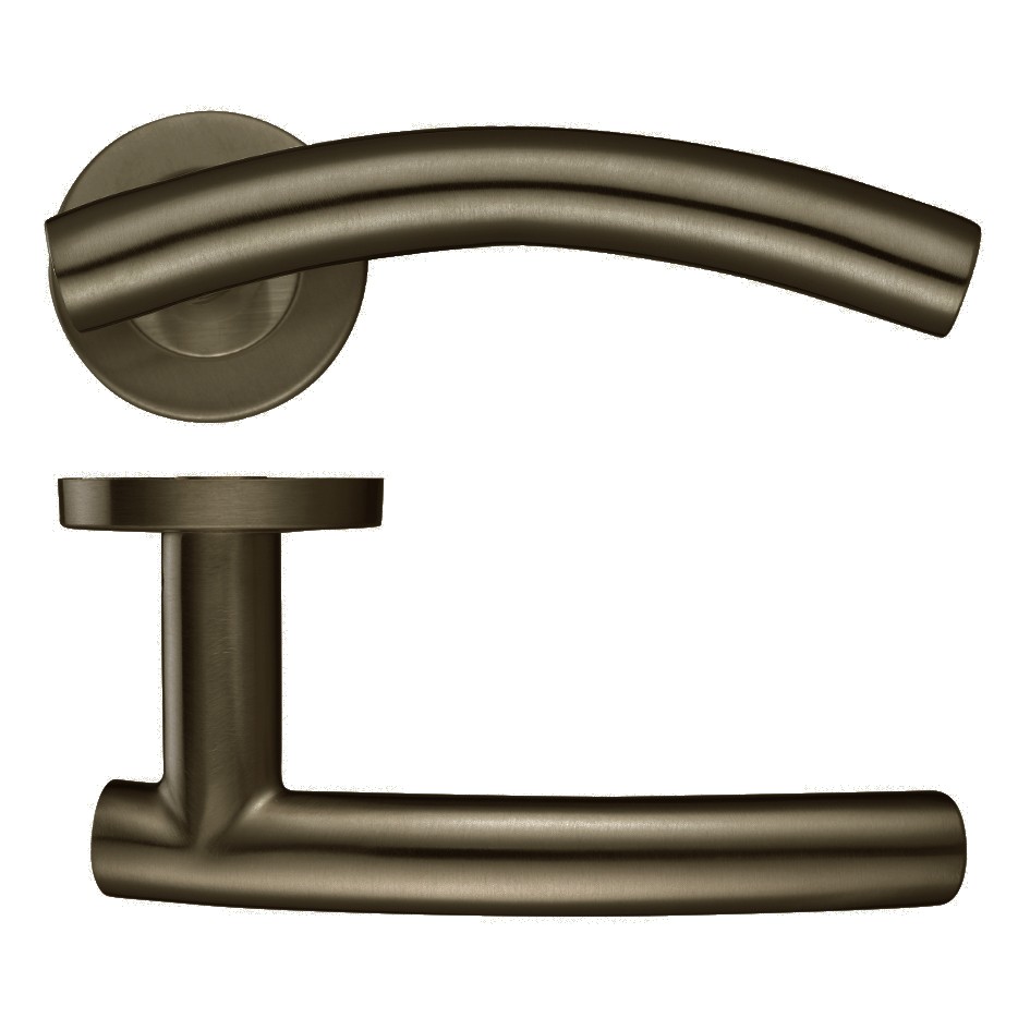 Round Rose Arched T-bar Lever Handles – Push on Rose (Sprung) – Adonic Matt Bronze