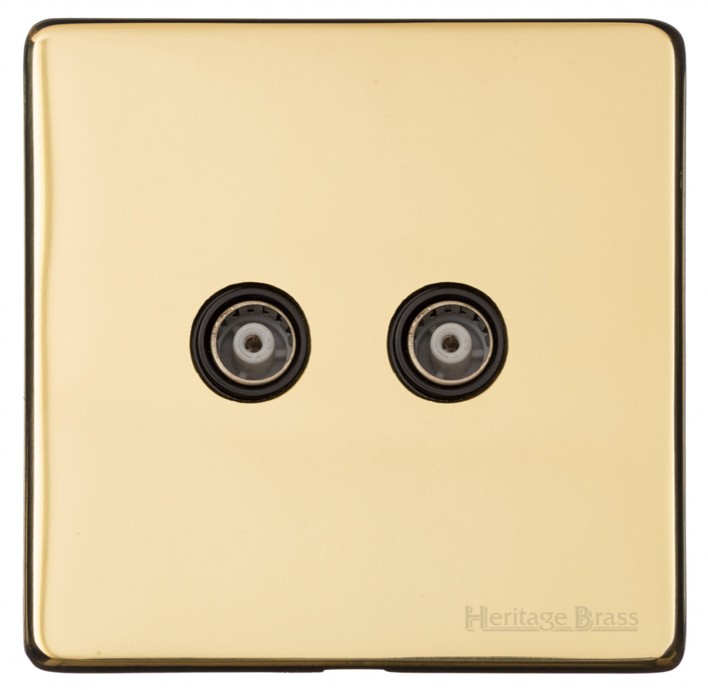 M Marcus Heritage Brass Vintage Range 2 Gang TV Coaxial Socket