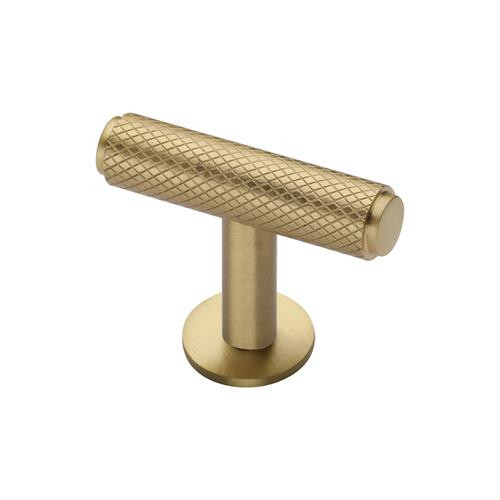 M Marcus Heritage Brass Knurled T-Bar Design Cabinet Knob with Rose 45mm