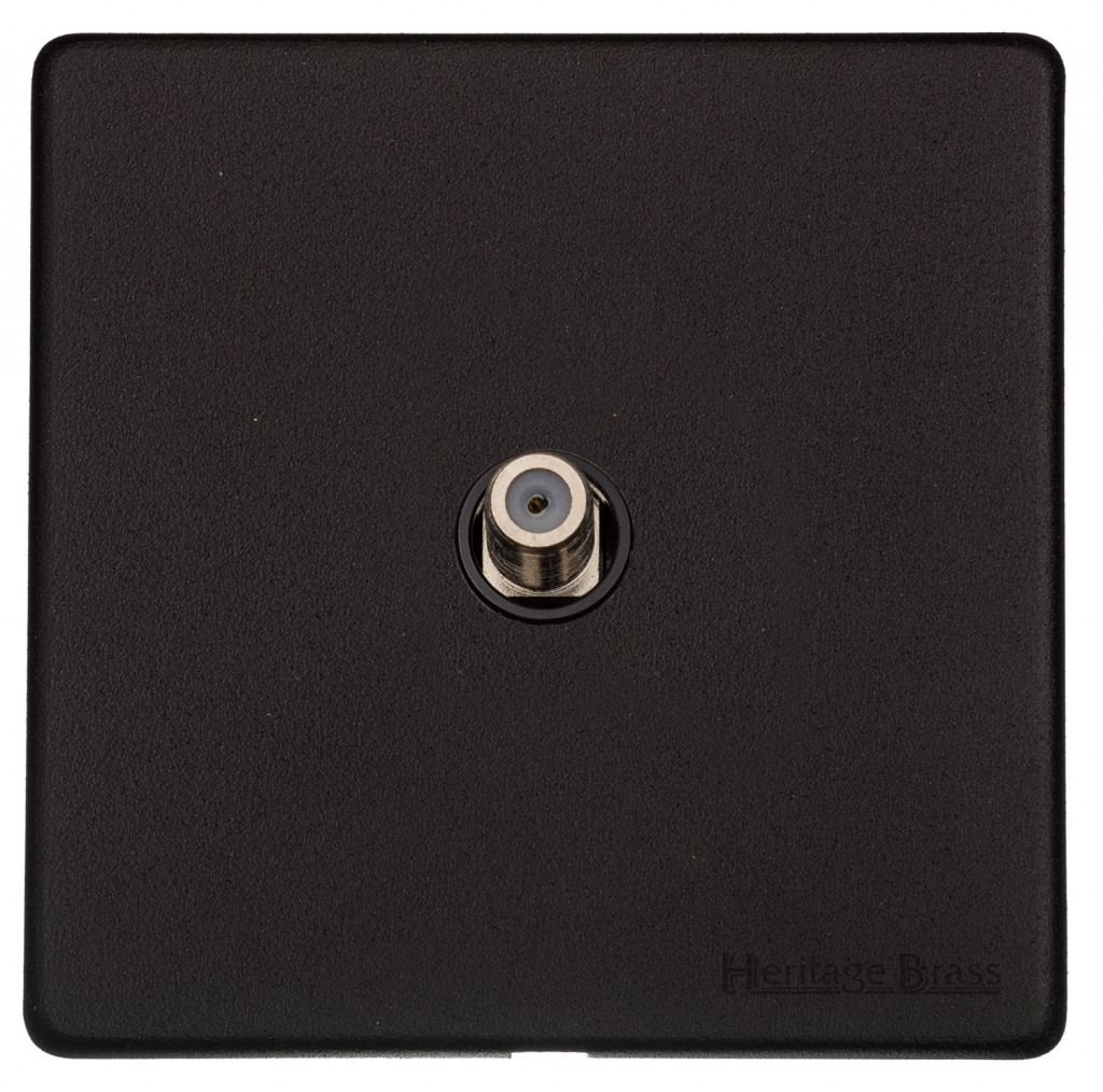 M Marcus Heritage Brass Vintage Range Matt Black 1 Gang Satellite Socket