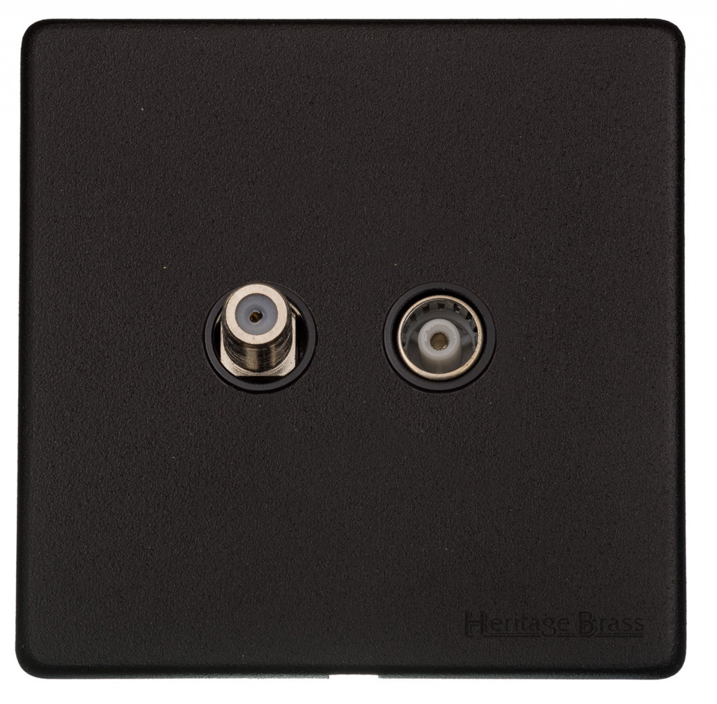 M Marcus Heritage Brass Vintage Range Matt Black TV/Satellite Socket