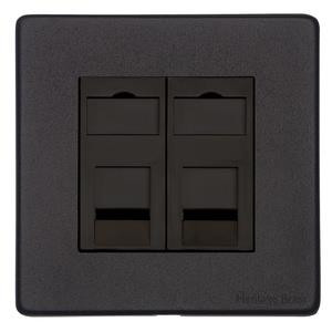 M Marcus Heritage Brass Vintage Range Matt Black 2 Gang RJ45 Socket