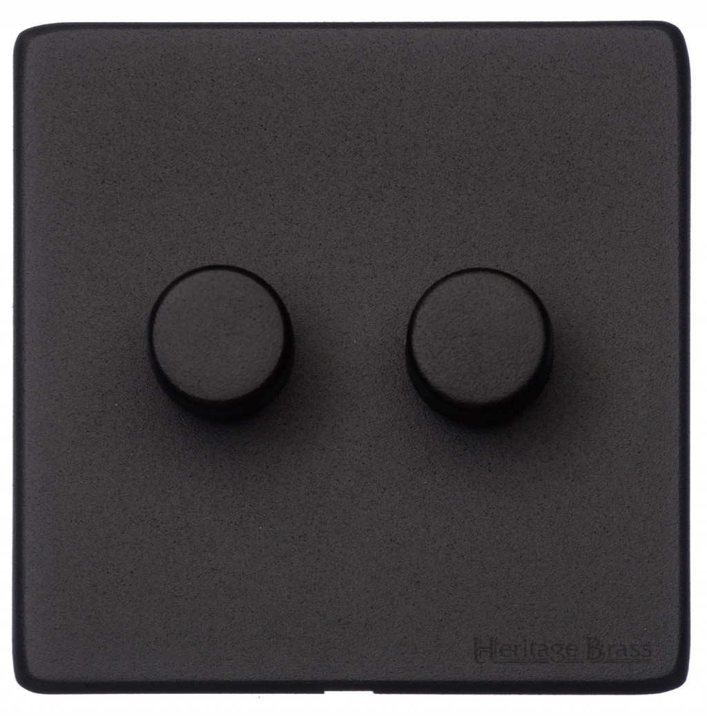 M Marcus Heritage Brass Vintage Range Matt Black 2 Gang Trailing Edge LED Dimmer Switch