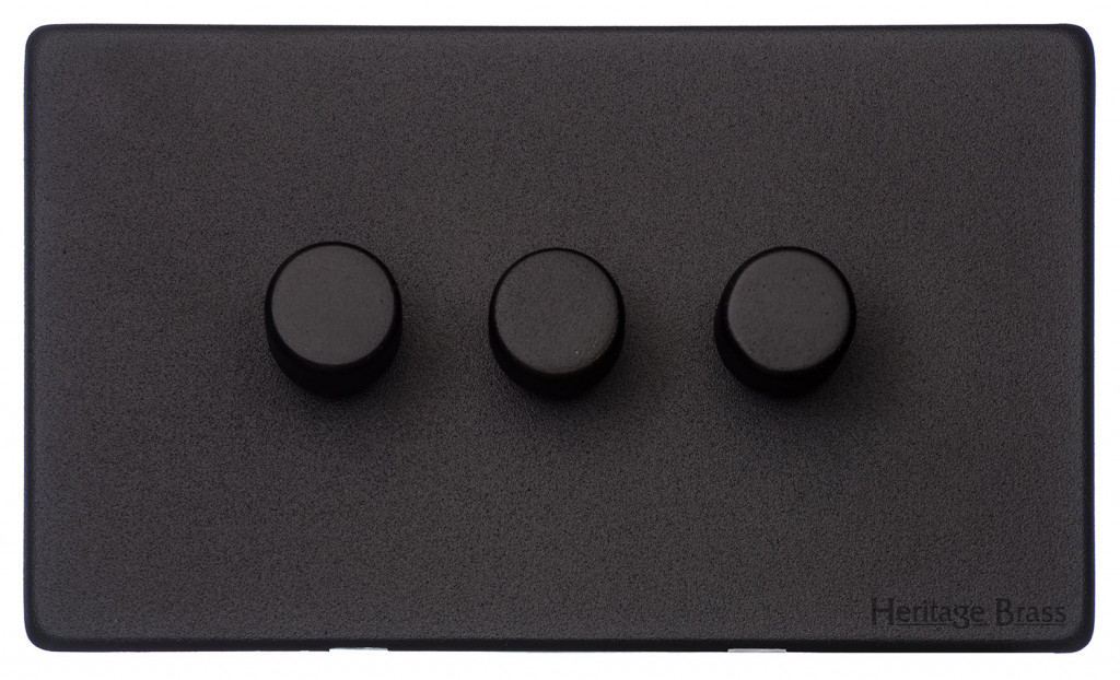 M Marcus Heritage Brass Vintage Range Matt Black 3 Gang Trailing Edge LED Dimmer Switch