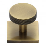 M Marcus Heritage Brass Knurled Design Cabinet Knob Disc with Square Backplate 32mm