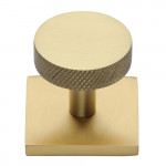 M Marcus Heritage Brass Knurled Design Cabinet Knob Disc with Square Backplate 32mm