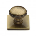 M Marcus Heritage Brass Diamond Cut Design Cabinet Knob with Square Backplate 32mm