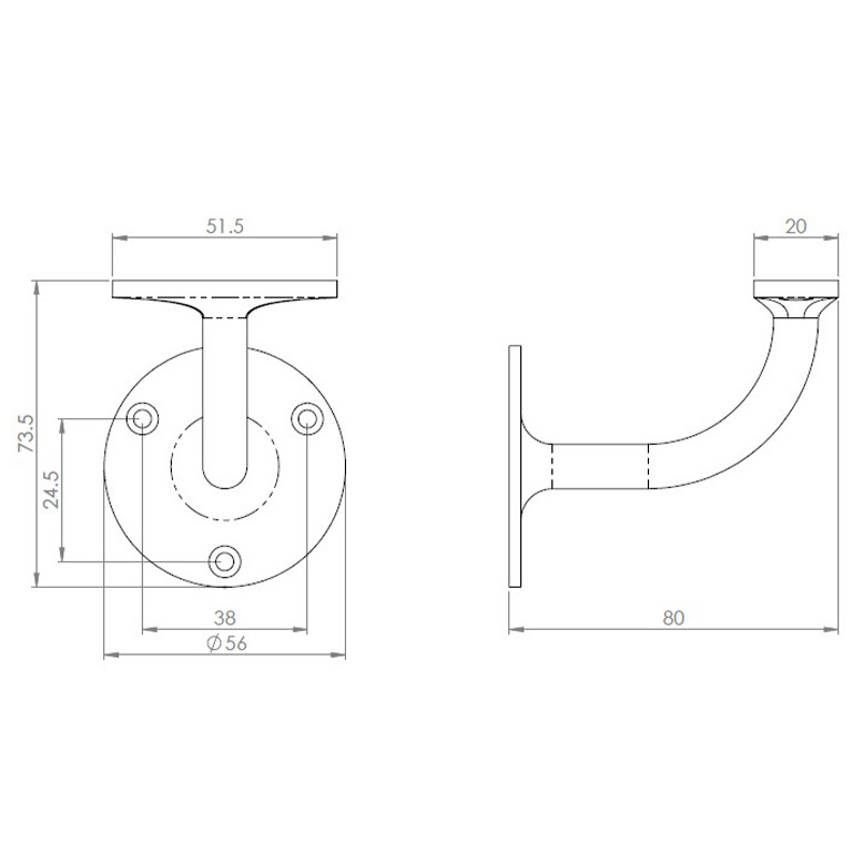 Carlisle Brass Heavyweight Handrail Bracket 80mm Projection | Poole ...