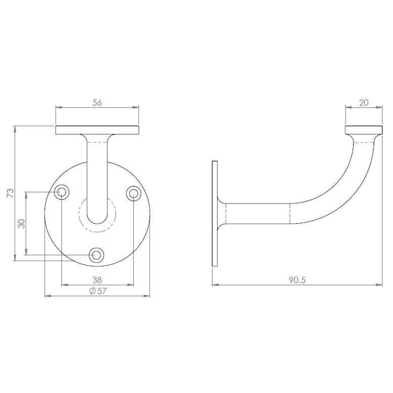 Carlisle Brass Heavyweight Handrail Bracket 90.5mm Projection 