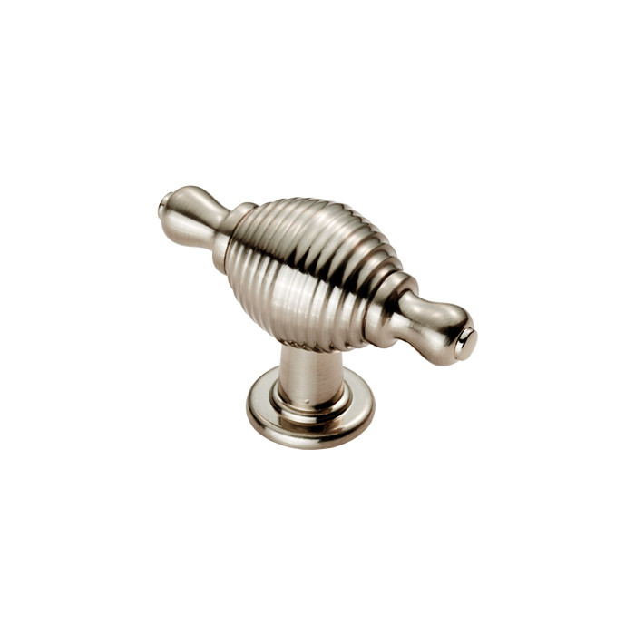 Carlisle Brass Reeded Cupboard Knob with Finial Ears 73mm length - Satin Nickel Plate