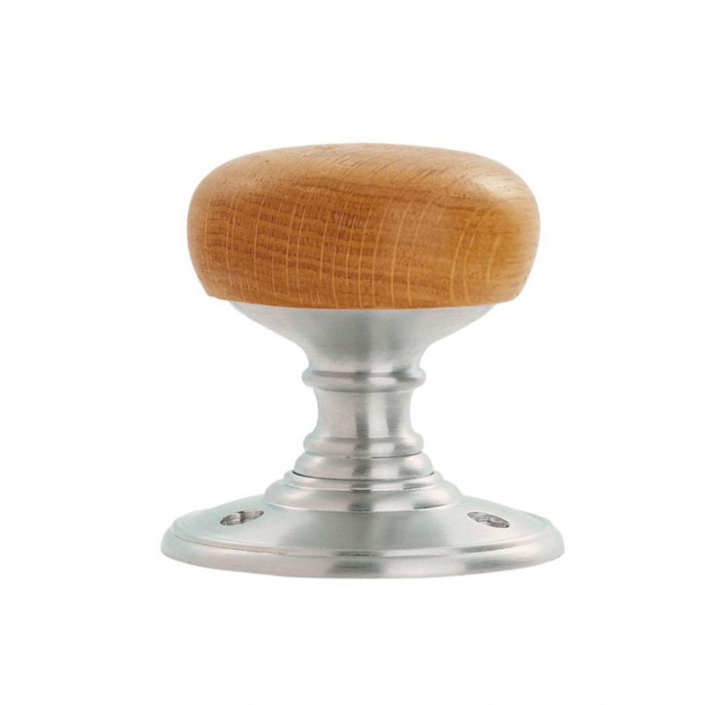 Carlisle Brass Delamain Wooden Oak Knob with Satin Chrome Plate Base