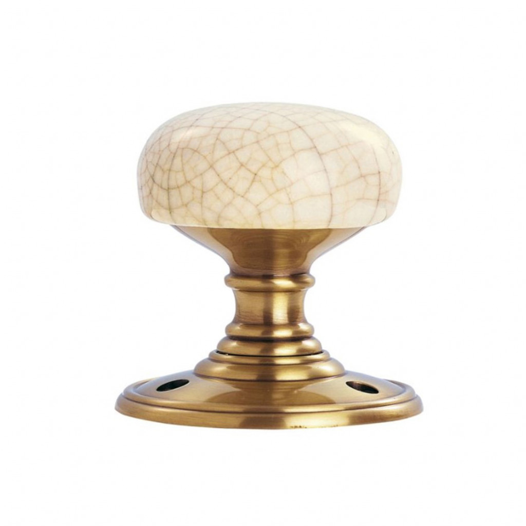 Carlisle Brass Delamain Ivory Crackle Glaze Porcelain Knob with Florentine Bronze Base