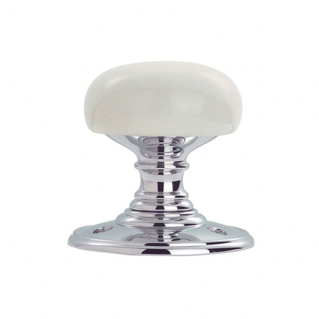 Carlisle Brass Delamain Plain White Porcelain Knob with Polished Chrome Plate Base