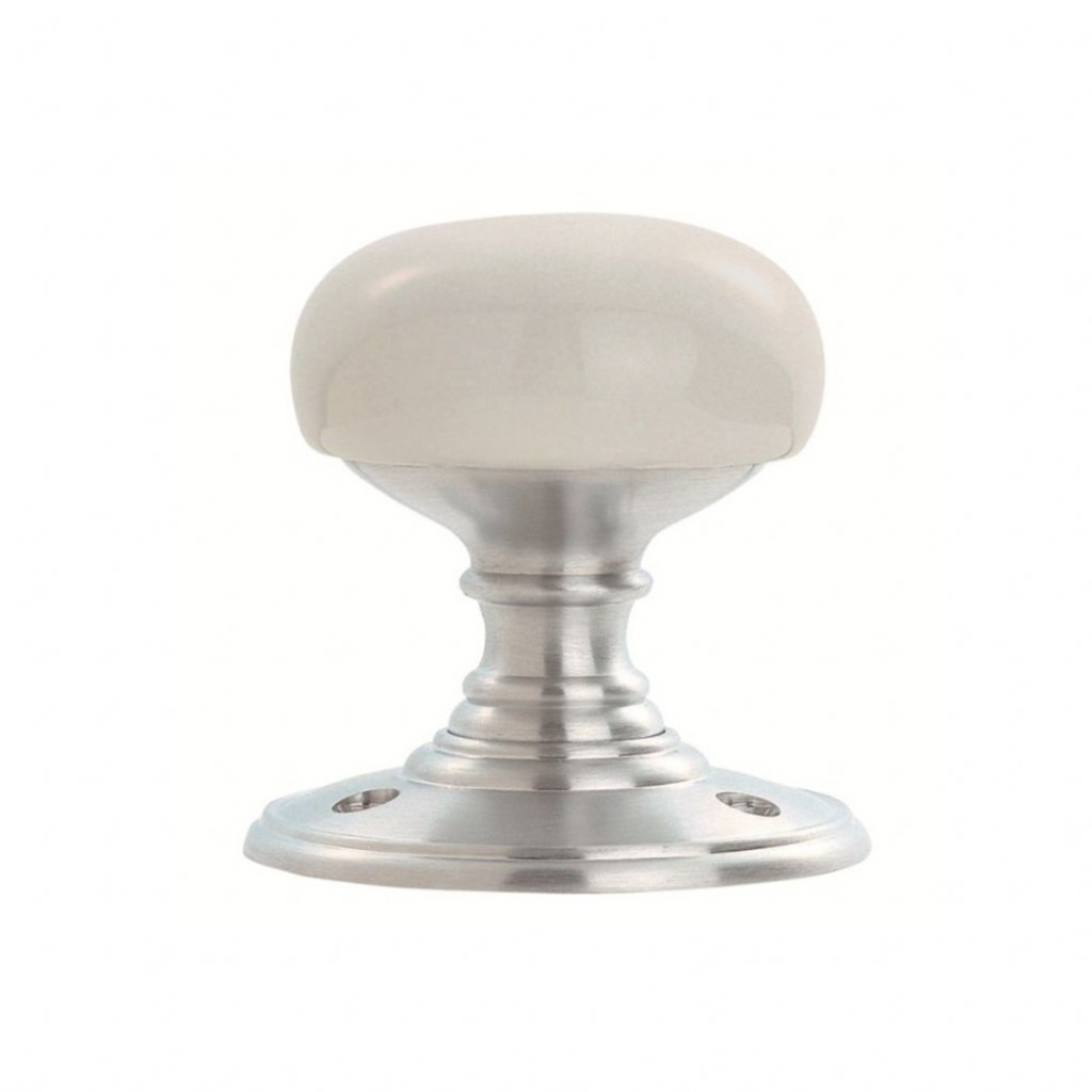 Carlisle Brass Delamain Plain White Porcelain Knob with Satin Chrome Plate Base